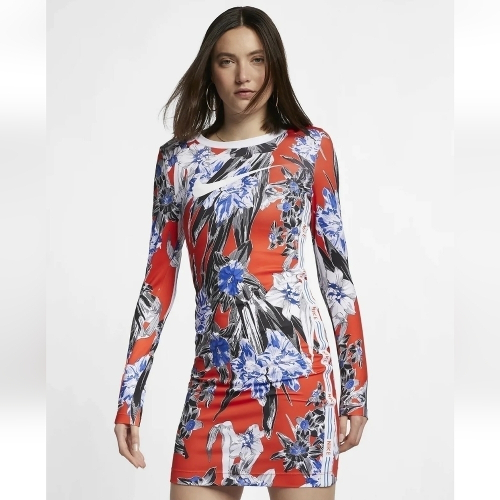 Nike Sportswear Women’s‎ Mini Bodycone Long-Sleeve Floral Dress size Small